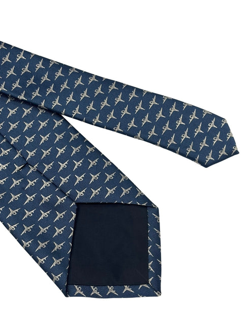 medium denim blue tie with fighter aeroplane design